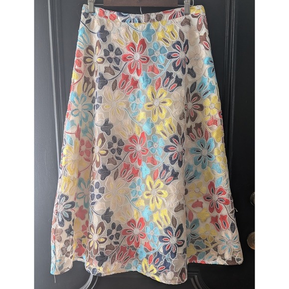 Eva Franco Dresses & Skirts - Anthropologie Eva Franco Floral‎ Embroidered Midi Skirt Cream Multicolor Sz 12